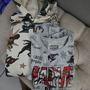 MARVEL BOYS HOODIE AND TEE SHIRT! SIZE LARGE & XLG! WORN FEW TIMES!